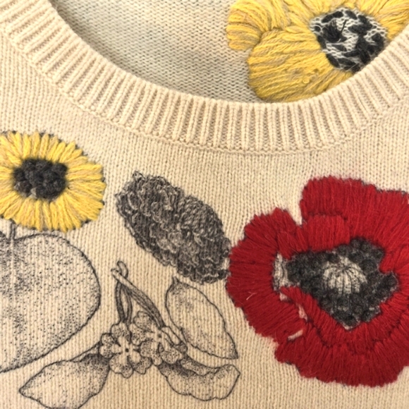 ( Anthropologie / sleeping on snow ) Soft Wool Floral Embroidered Boho Sweater - Picture 2 of 10
